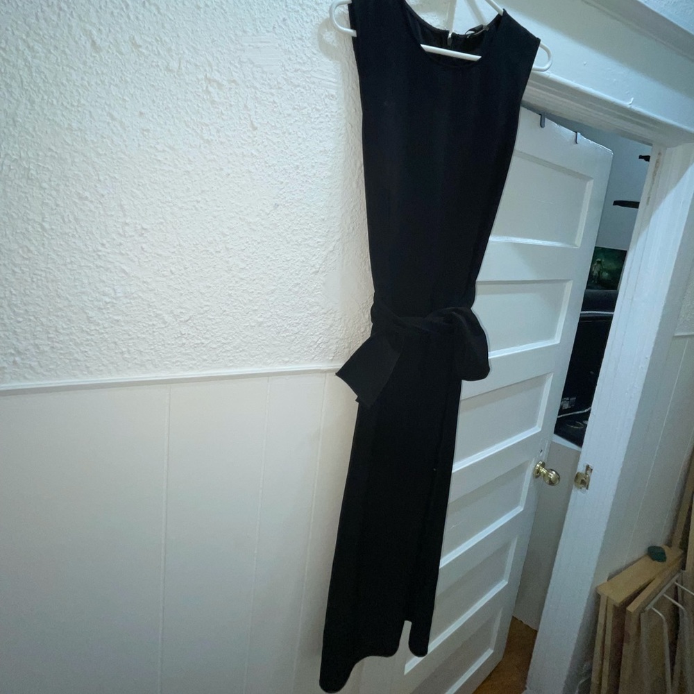 Black shift dress with tie waist